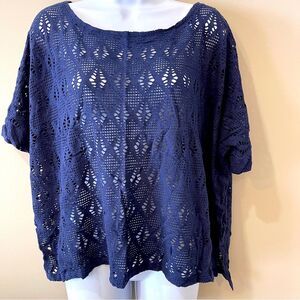 Old Navy Shirt Womens Small Blue Short Sleeve Lace Cut Out Boho Casual Ladies